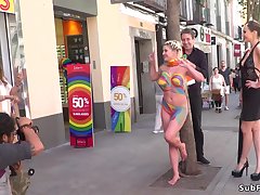 Body painted nakes bitch with respect to public